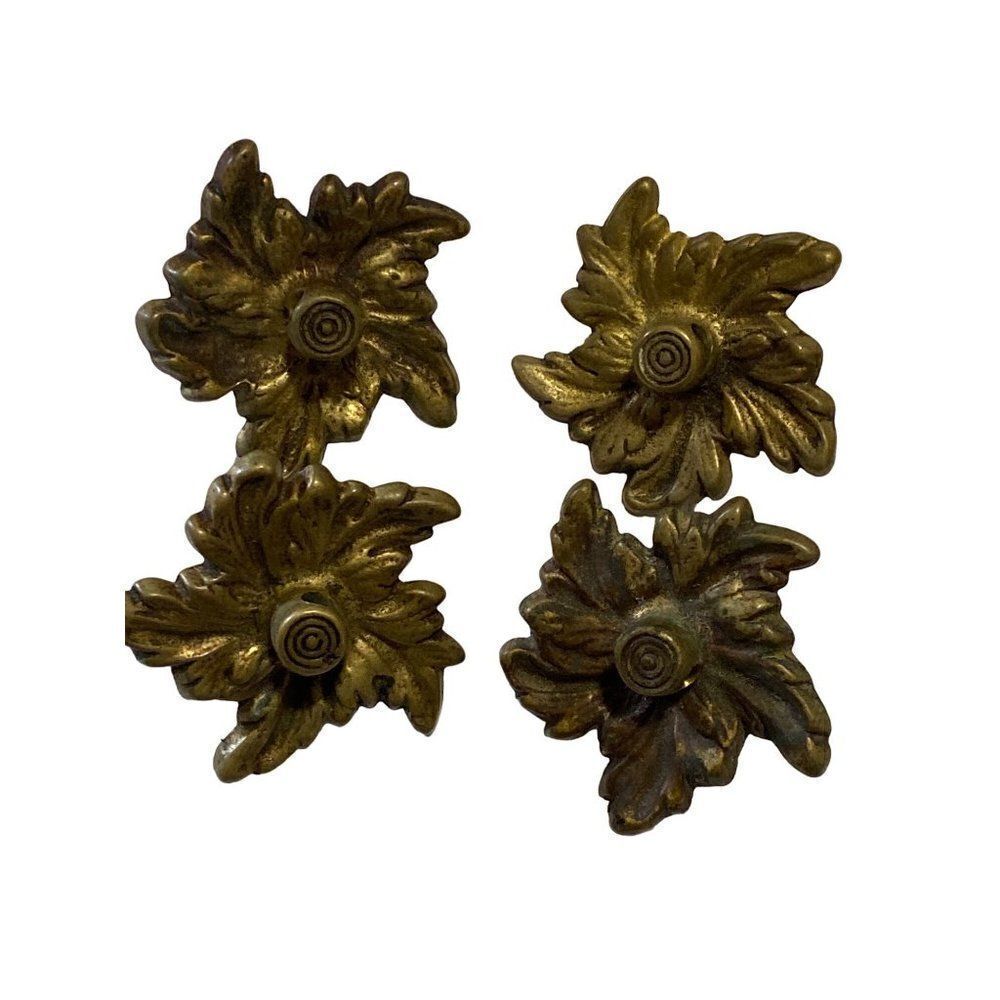 4 Art Nouveau Drawer Bronze Pulls Floral Motif